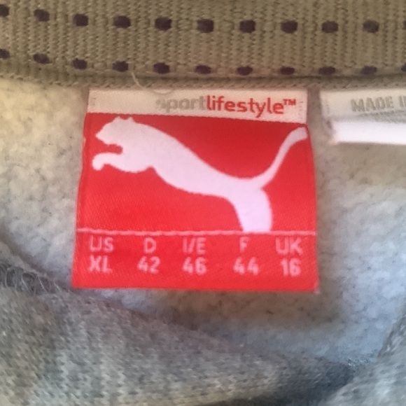 Puma Light Gray Hoodie Sweatshirt Purple Logo Size XL‎ Junior - Picture 5 of 6